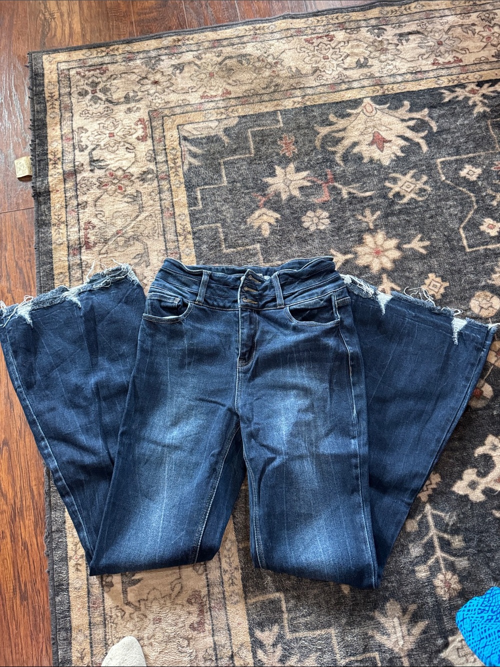 KanCan Dark Blue Distressed Wide-Leg Jeans